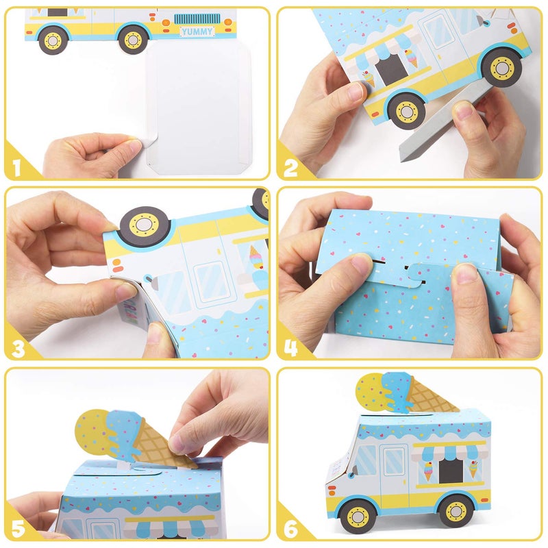 Bessmoso Ice Cream Party Favor Boxes Ice Cream Truck Shape Treat Boxes for Summer Goodie Candy Boxes Sprinkles Themed Baby Shower Kids Birthday Party Centerpieces Table Decor Supplies Set of 12 - Image 3
